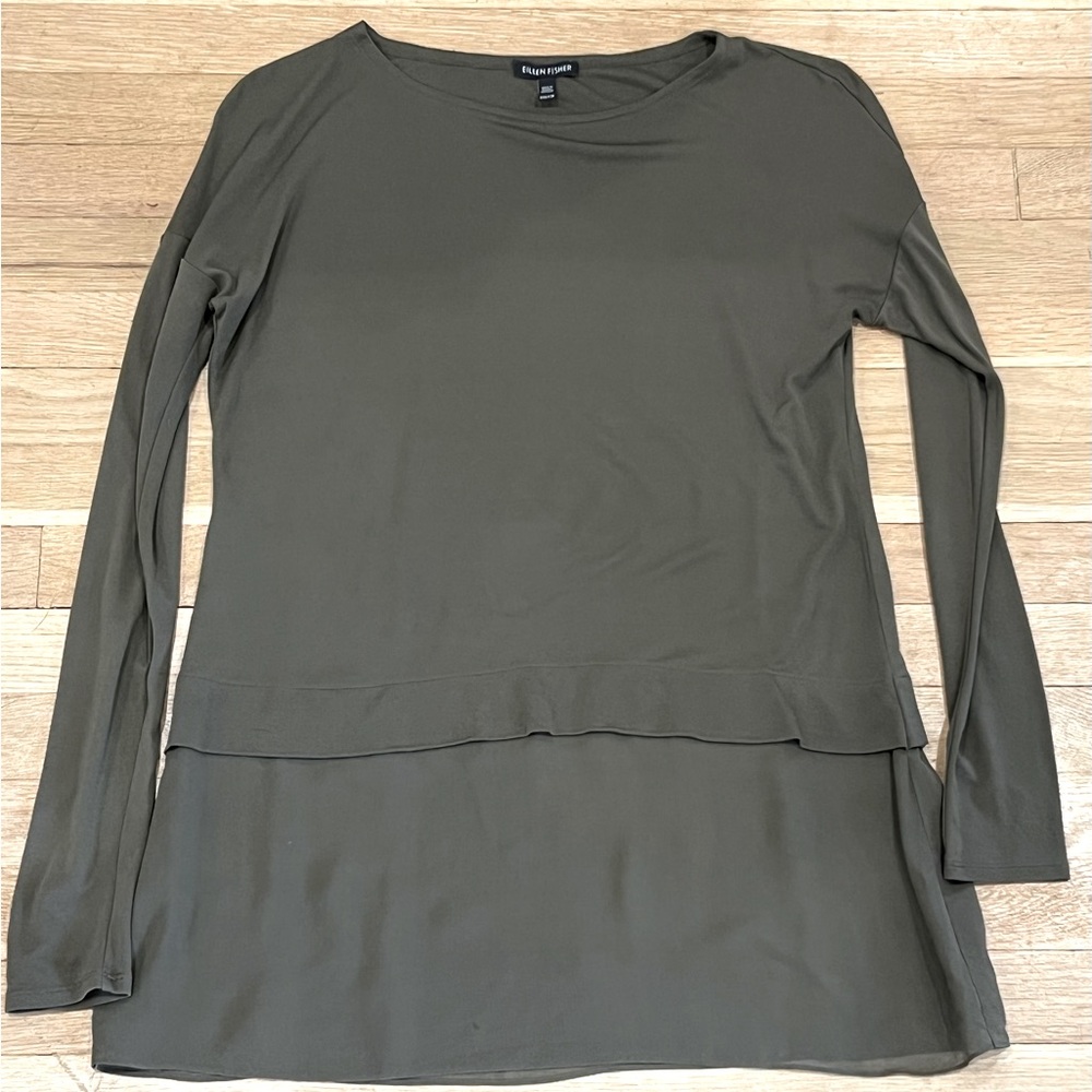 Eileen Fisher Olive Green Layered Long Sleeve Tunic